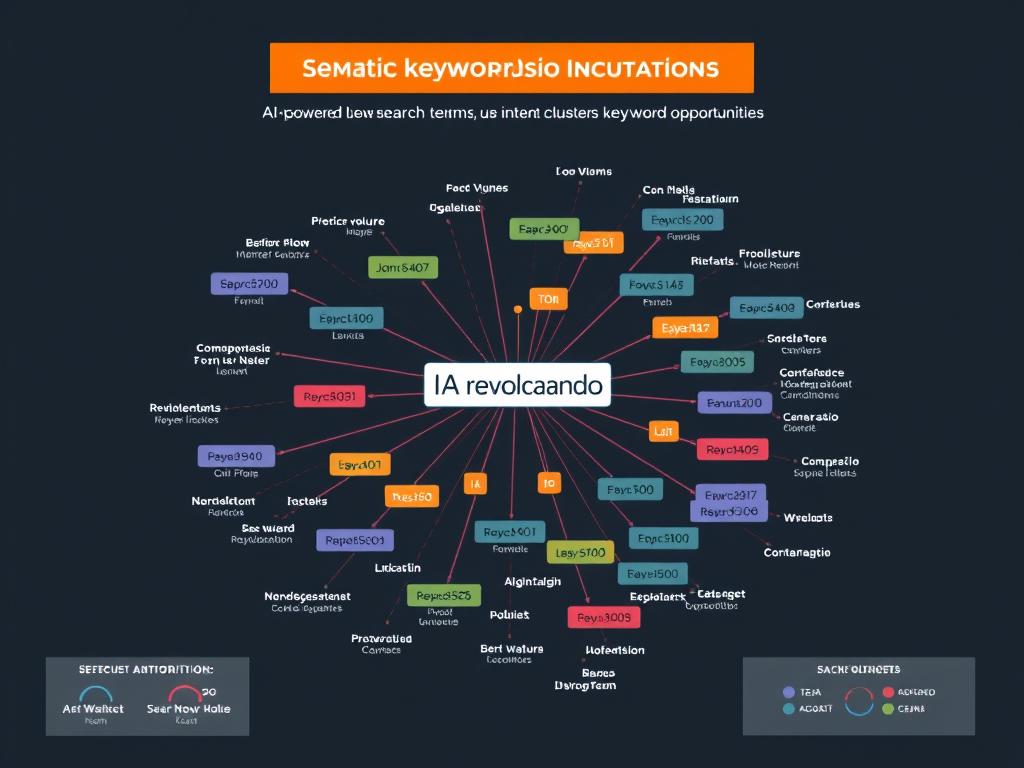 Análise semântica de palavras-chave com IA mostrando relações entre termos e intenção do usuário