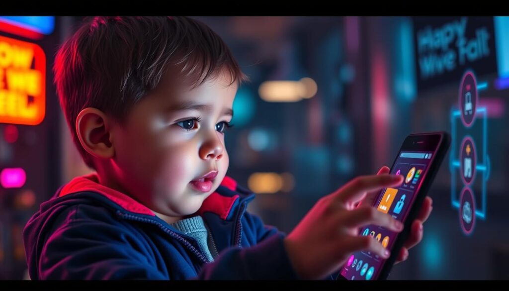 Gere uma imagem de uma criança usando o aplicativo How We Feel.