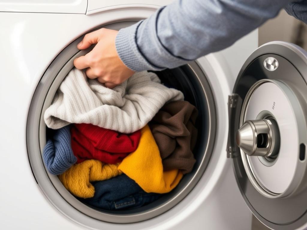 Pessoa lavando roupa com carga completa para economizar água e energia