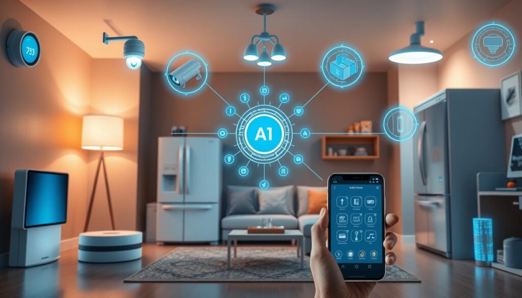 Rede de dispositivos IoT conectados e gerenciados por sistemas de inteligência artificial