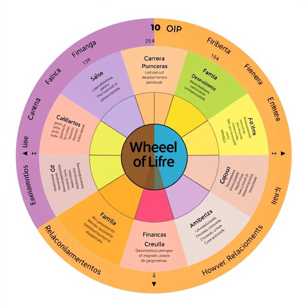 Roda da Vida do método Vida Prática 360 com diferentes áreas avaliadas