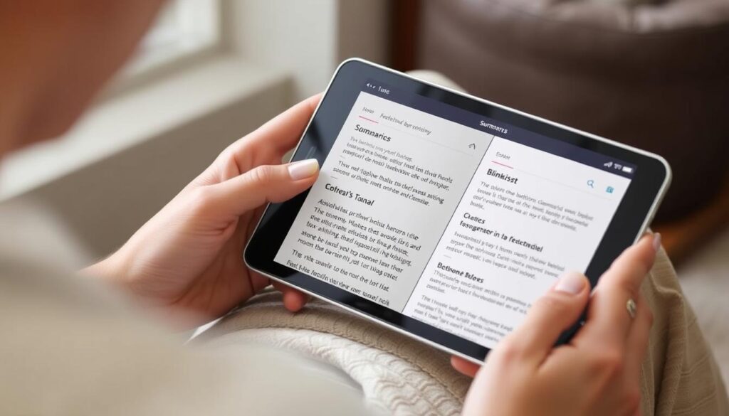 Imagem de alguém lendo resumos no Blinklist