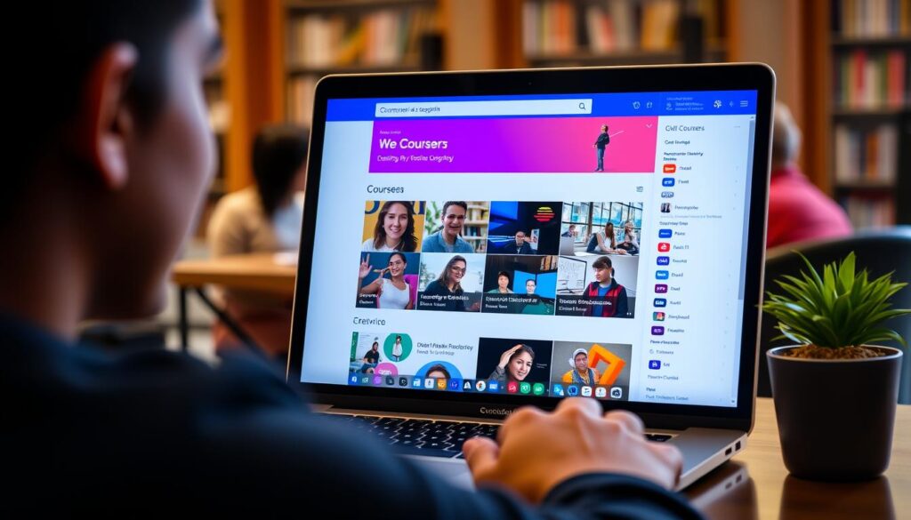 Imagem de um estudante acessando cursos no Coursera