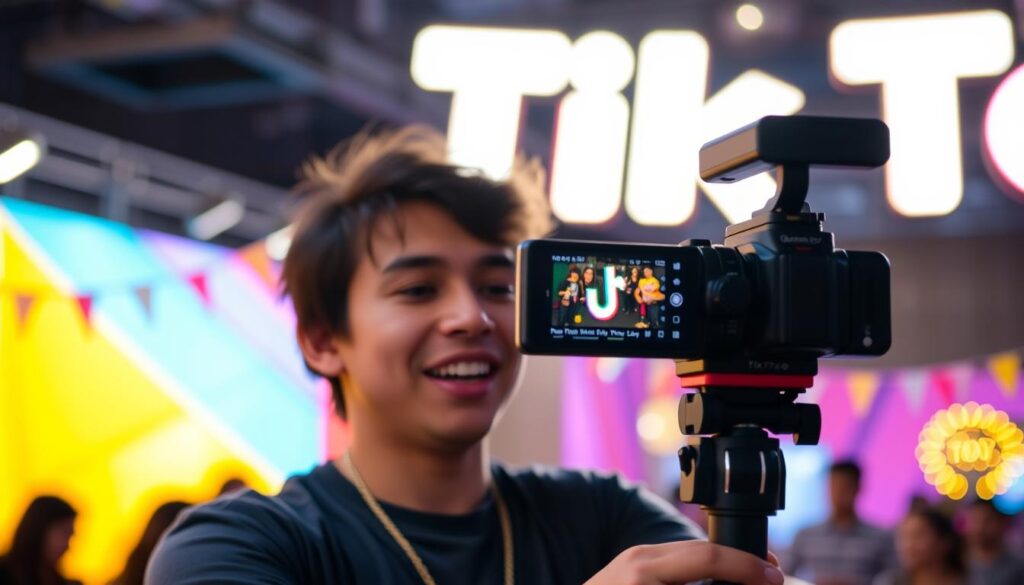 Imagem de uma pessoa criando um vídeo no TikTok