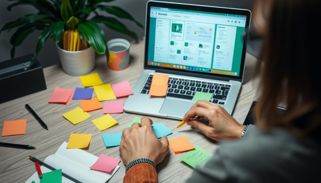 Imagem de uma pessoa organizando notas no Evernote