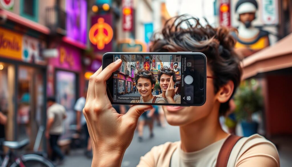 Imagem de uma pessoa postando uma foto no Instagram