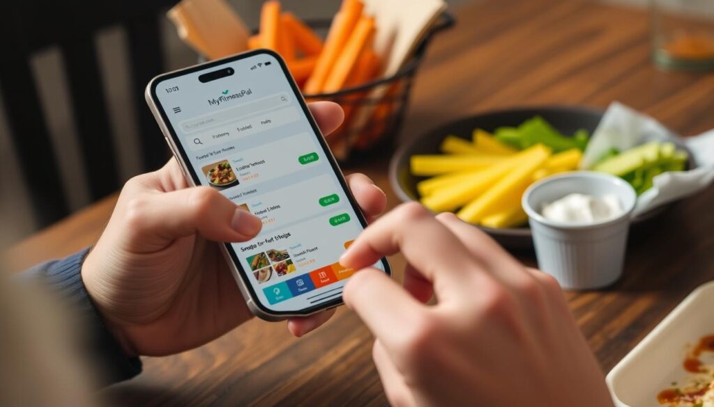 Imagem de uma pessoa registrando alimentos no aplicativo My Fitness Pal