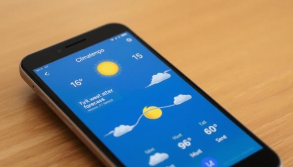 Imagem do aplicativo Climatempo mostrando uma previsão do tempo detalhada.