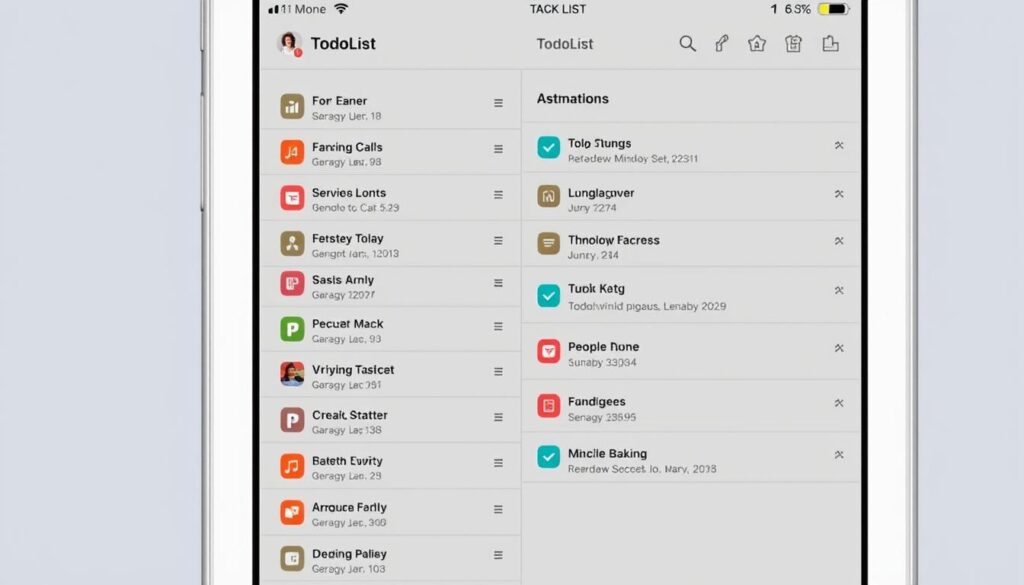 Imagem do aplicativo Todoist em funcionamento, mostrando listas de tarefas.